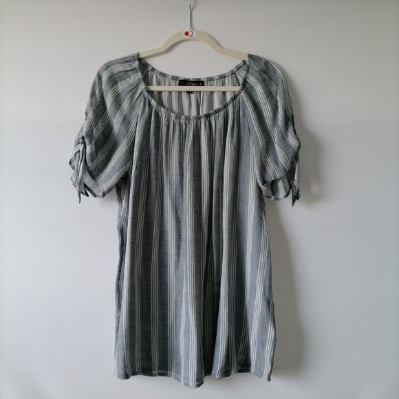 Fred David Womens Faded Blue Raglan Sleeve Scoop Neck Striped Blouse Top Size L - Picture 1 of 7
